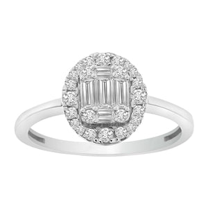 LADIES RING 1/2 CT ROUND/BAGUETTE DIAMOND 14K WHITE GOLD