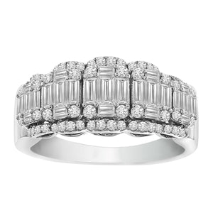 LADIES DIAMOND RING 1 CT ROUND/BAGUETTE DIAMOND 10K WHITE GOLD