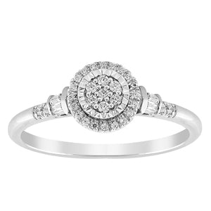 LADIES ENGAGEMENT RING 1/5 CT ROUND DIAMOND 10K WHITE GOLD