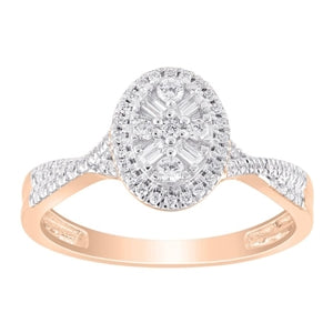 LADIES ENGAGEMENT RING 1/3 CT ROUND/BAGUETTE DIAMOND 10K ROSE GOLD