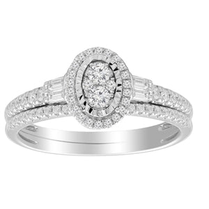 LADIES BRIDAL RING SET 1/2 CT ROUND/BAGUETTE DIAMOND 10K WHITE GOLD