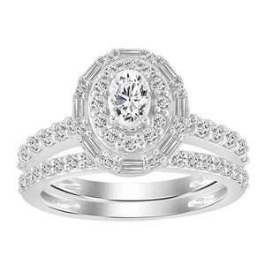 LADIES BRIDAL RING SET 1 1/4 CT ROUND/BAGUETTE DIAMOND 14K WHITE GOLD