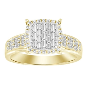 LADIES RING 1/3 CT ROUND/BAGUETTE DIAMOND 10K YELLOW GOLD