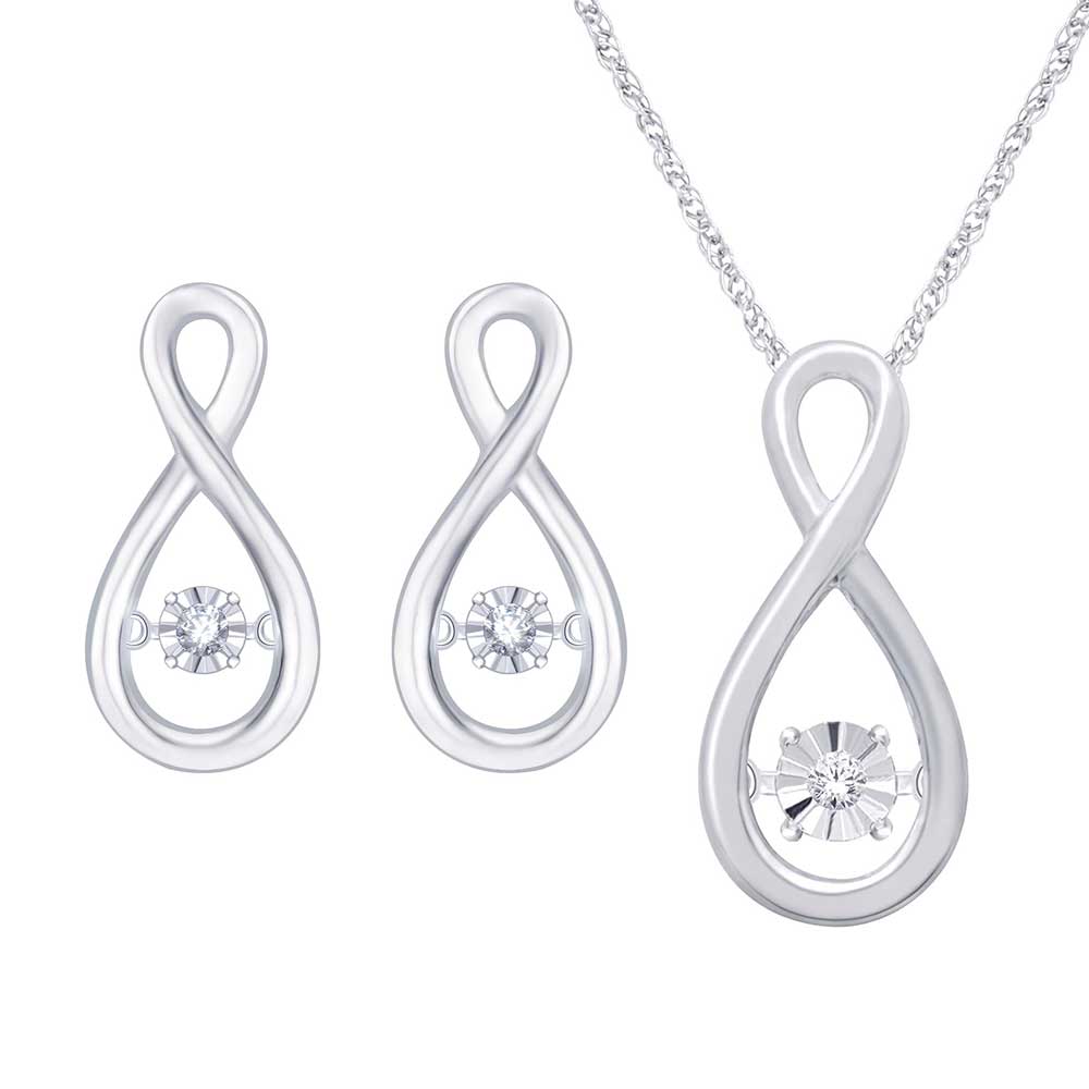 Sterling Silver Moving Diamond Accent Pendant & Earrings Set