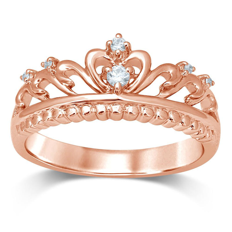 14K Rose Gold 1/20 Ct.Tw.Diamond Crown Stackable Band