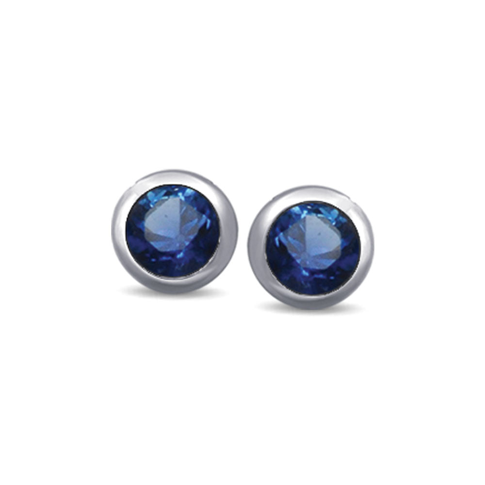 10K White Gold 1/6 Ctw Round Blue Sapphire Stud Earrings