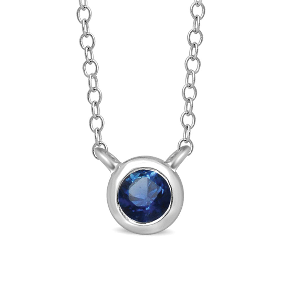 10K White Gold 1/10 Ctw Round Blue Sapphire Necklace