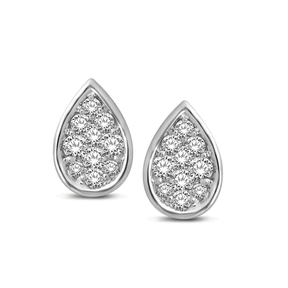 14K White Gold 1/5 Ctw Diamond Pear Shape Flower Earrings