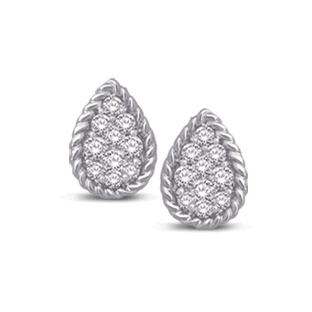 14K White Gold 1/5 Ctw Diamond Pear Flower Stud Earrings