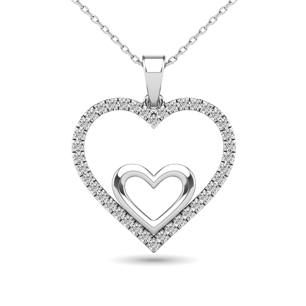 10K White Gold 1/5 Ctw Diamond Double Heart Pendant