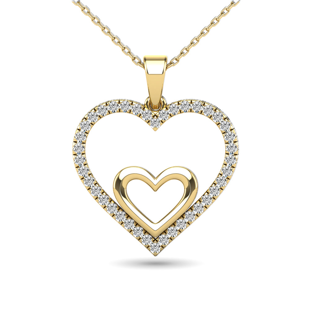 10K Yellow Gold 1/5 Ctw Diamond Double Heart Pendant