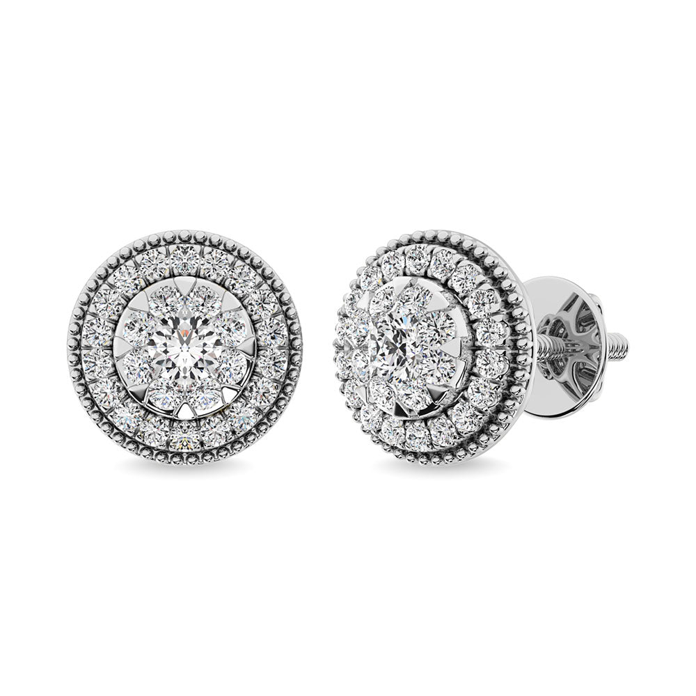 Diamond 5/8 Ct.Tw. Cluster Earrings in 14K White Gold