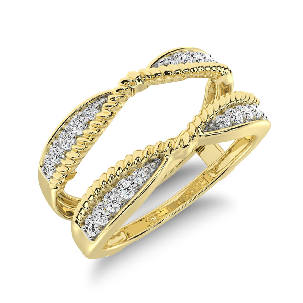 14K Yellow Gold 1/4 Ct.Tw. Diamond Rope Texute Guard Ring