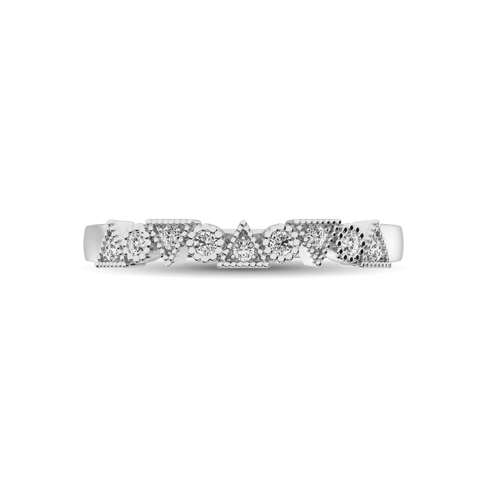 Trigale and Round Shape Diamond 1/10 ctw Band Ring in 14K White Gold