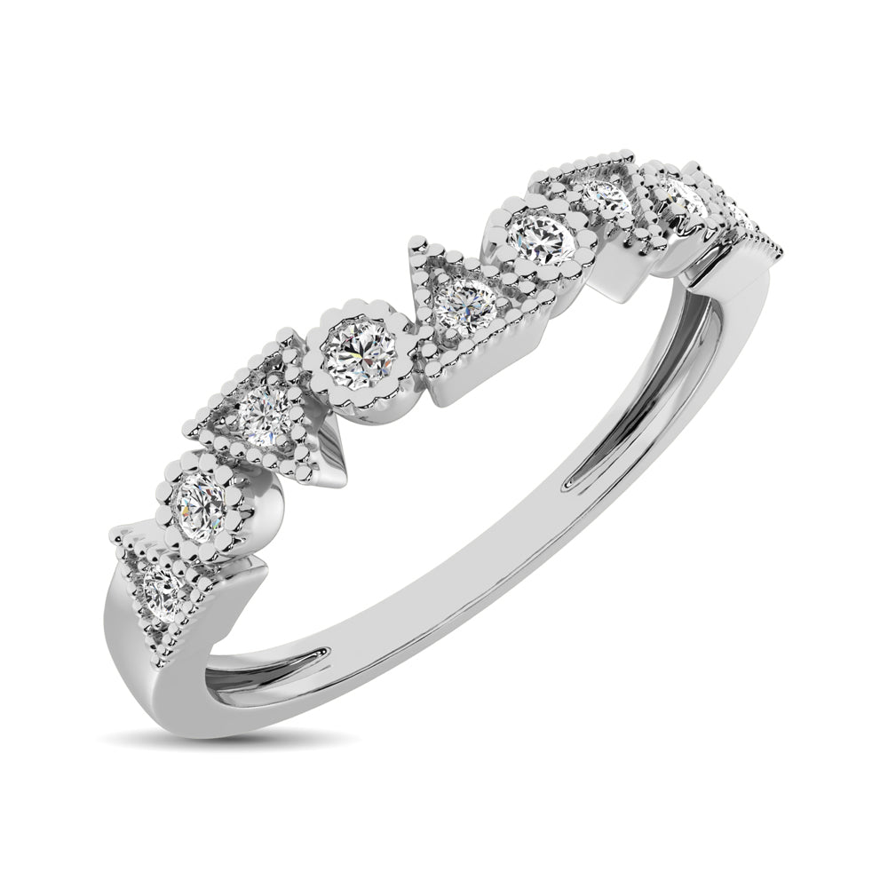 Trigale and Round Shape Diamond 1/10 ctw Band Ring in 14K White Gold