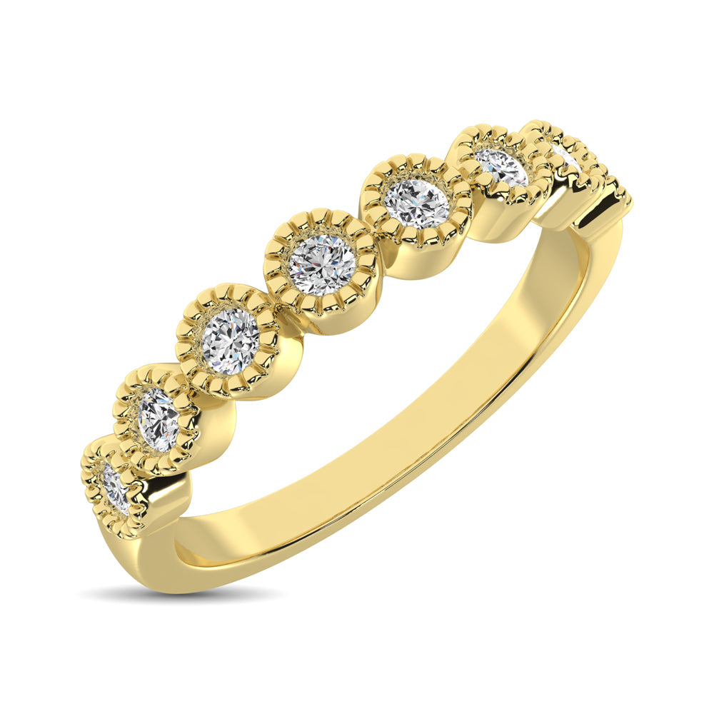 Diamond 1/4 Ctw Stackable Bezel Band with Beaded Setting in 14K Yellow Gold