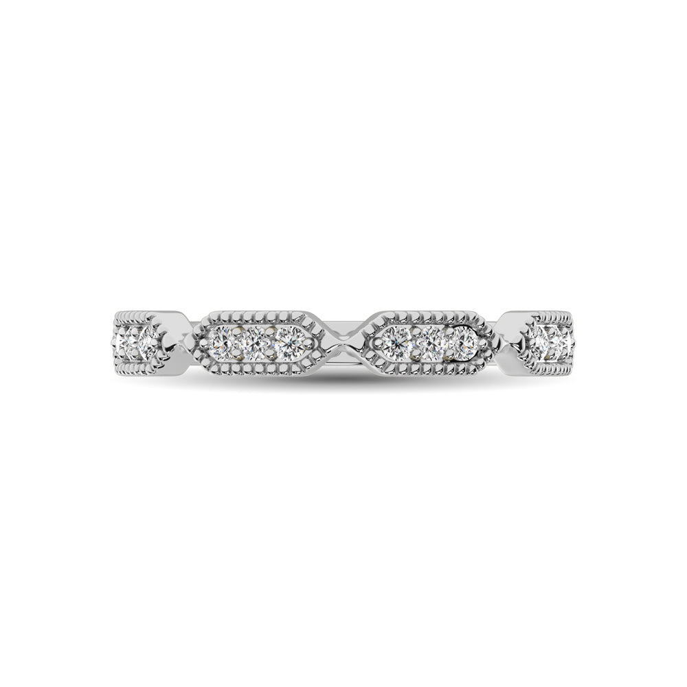 Beaded Style Band set with 1/6 Ctw Diamond in 14K White Gold