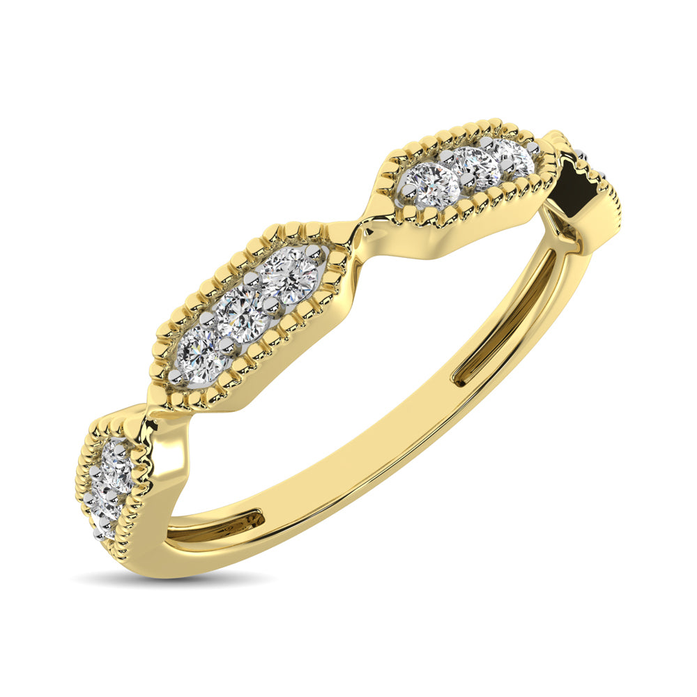 Beaded Style Band set with 1/6 Ctw Diamond in 14K Yellow Gold