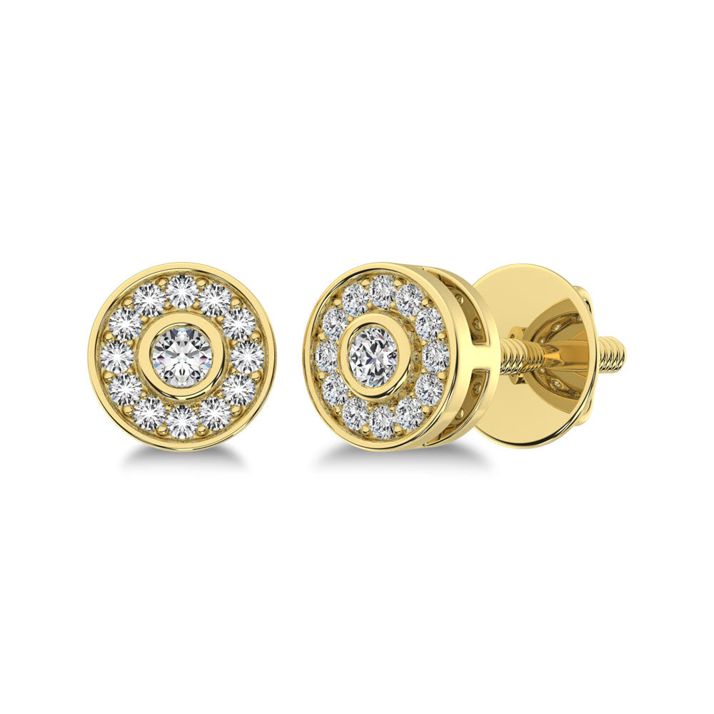 10K Yellow Gold 1/6 Ct.Tw. Diamond Round Shape Stud Earrings