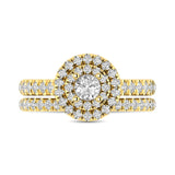 Diamond Classic Shank Double Halo Bridal Ring 1 ct tw Round Cut in 14K Yellow Gold