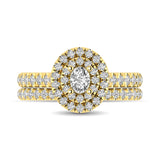 Diamond Classic Shank Double Halo Bridal Ring 1 ct tw Oval Cut in 14K Yellow Gold
