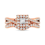 Diamond  Twist Shank Single Halo Bridal Ring 1 ct tw Princess Cut in 14K Rose Gold