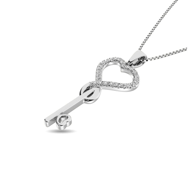 Diamond 1/10 ct tw Heart and Key Pendant in Sterling Silver