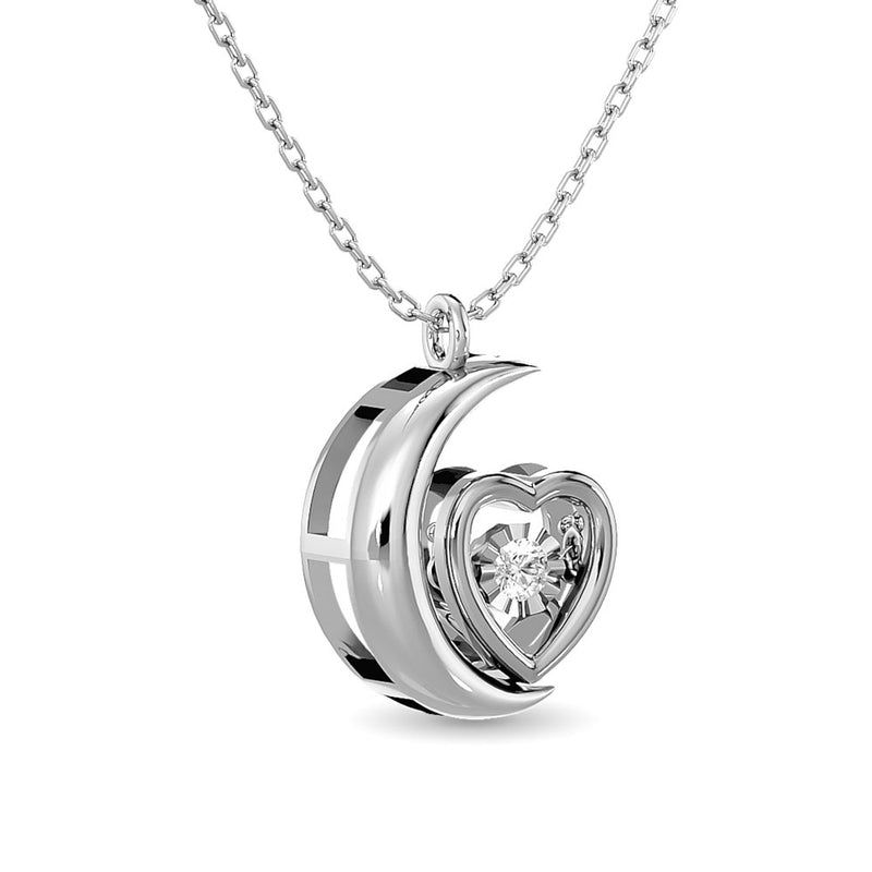 Diamond Shimmering Moon and Heart Pendant 1/20 ct tw in Sterling Silver