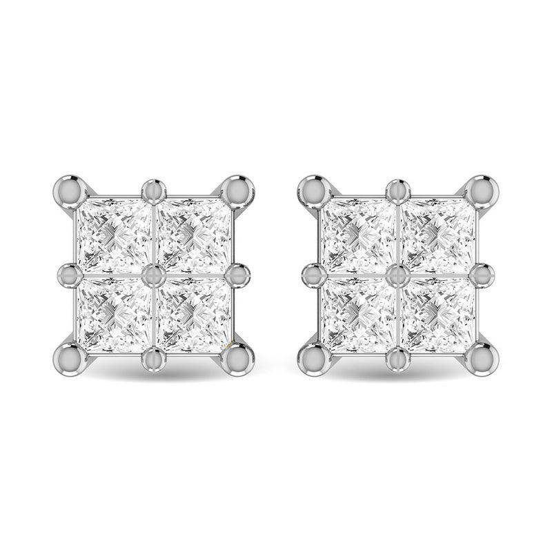 Diamond 1 Ct.Tw. Princess Cut Fashion Earrings in 14K White Gold