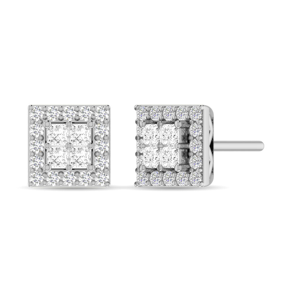 Diamond 1/3 Ct.Tw. Round and Princess Fashion Earrings in 14K White Gold