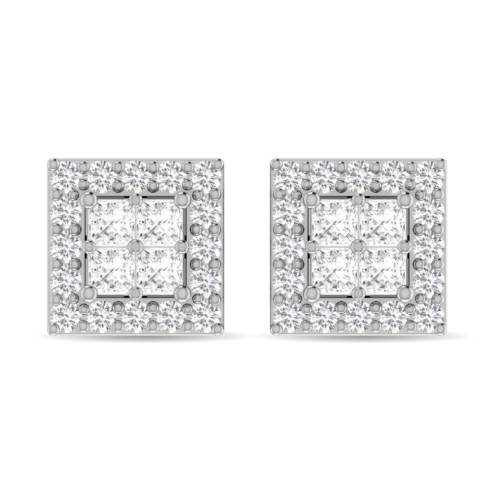 Diamond 1/3 Ct.Tw. Round and Princess Fashion Earrings in 14K White Gold