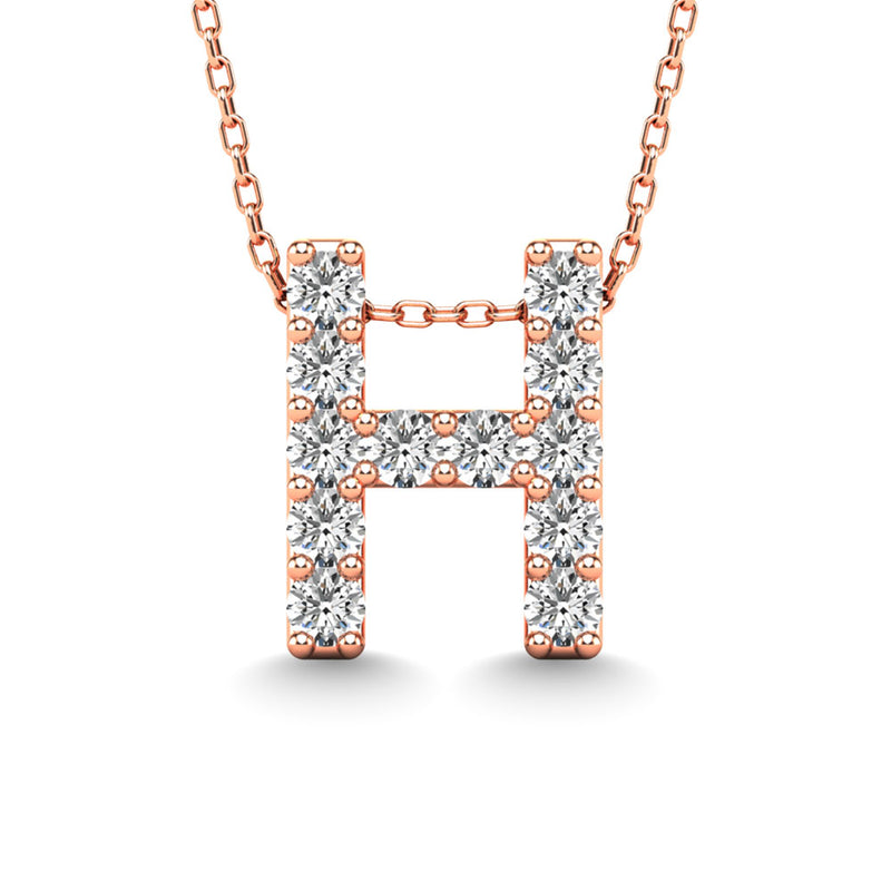 Diamond 1/8 Ct.Tw. Letter H Pendant in 14K Rose Gold""