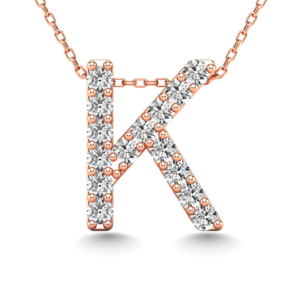 Diamond 1/8 Ct.Tw. Letter K Pendant in 14K Rose Gold""