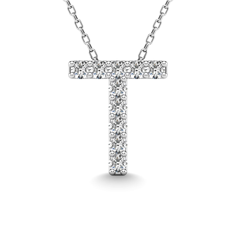 Diamond 1/10 Ct.Tw. Letter T Pendant in 14K White Gold""