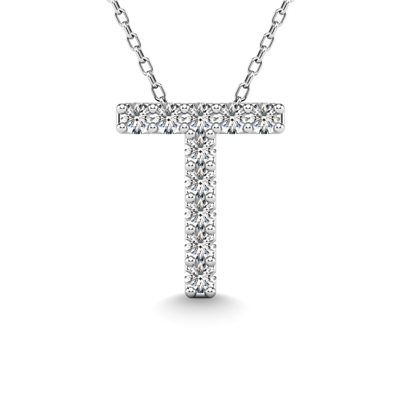 Diamond 1/10 Ct.Tw. Letter T Pendant in 14K White Gold""