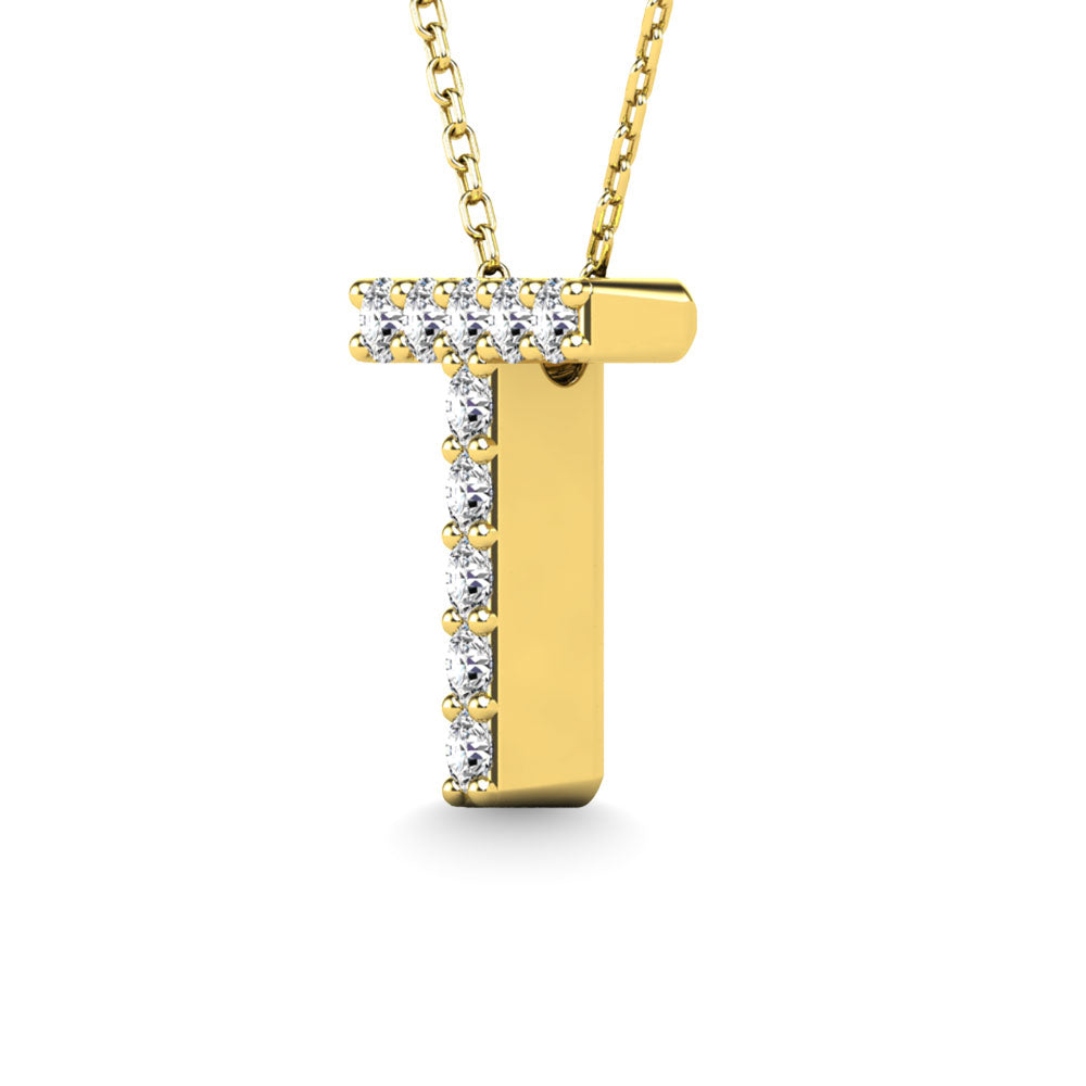 Diamond 1/10 Ct.Tw. Letter T Pendant in 14K Yellow Gold""