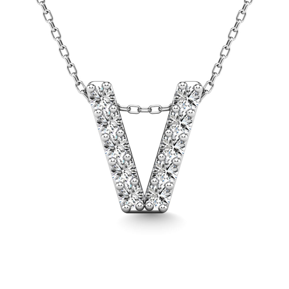 Diamond 1/10 Ct.Tw. Letter V Pendant in 14K White Gold""