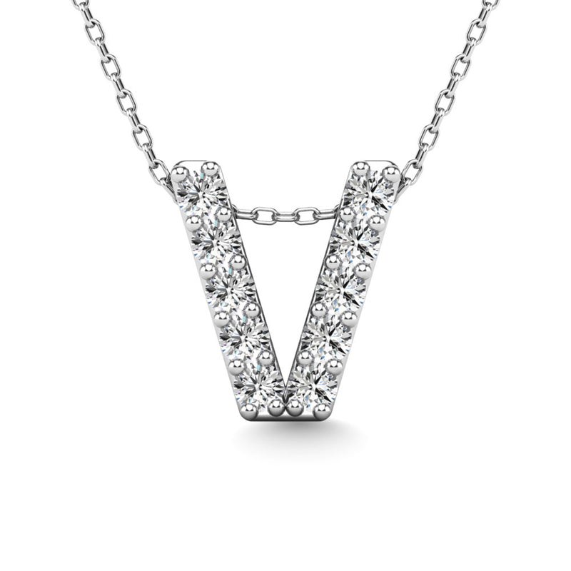 Diamond 1/10 Ct.Tw. Letter V Pendant in 14K White Gold""