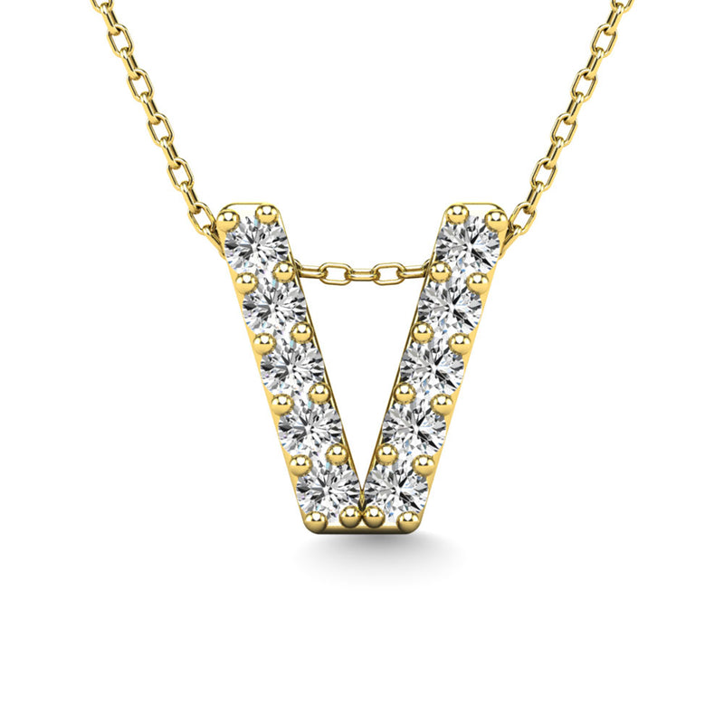 Diamond 1/10 Ct.Tw. Letter V Pendant in 14K Yellow Gold""