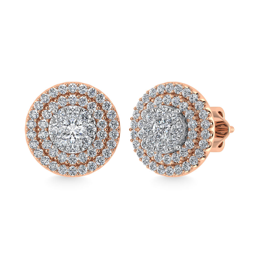 Diamond 7/8 Ct.Tw. Round Shape Cluster Earrings in 10K Rose Gold