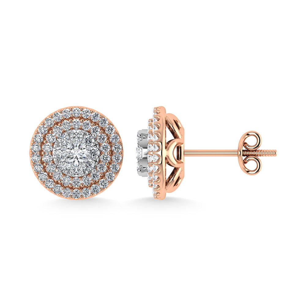 Diamond 7/8 Ct.Tw. Round Shape Cluster Earrings in 10K Rose Gold