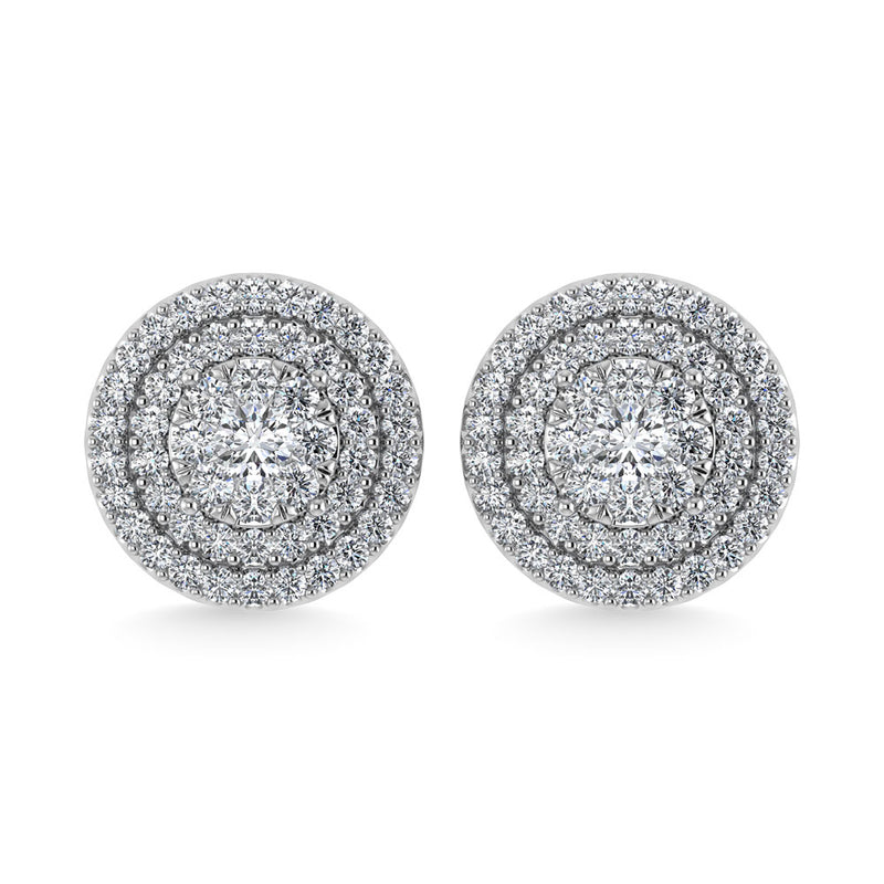 Diamond 7/8 Ct.Tw. Round Shape Cluster Earrings in 10K White Gold
