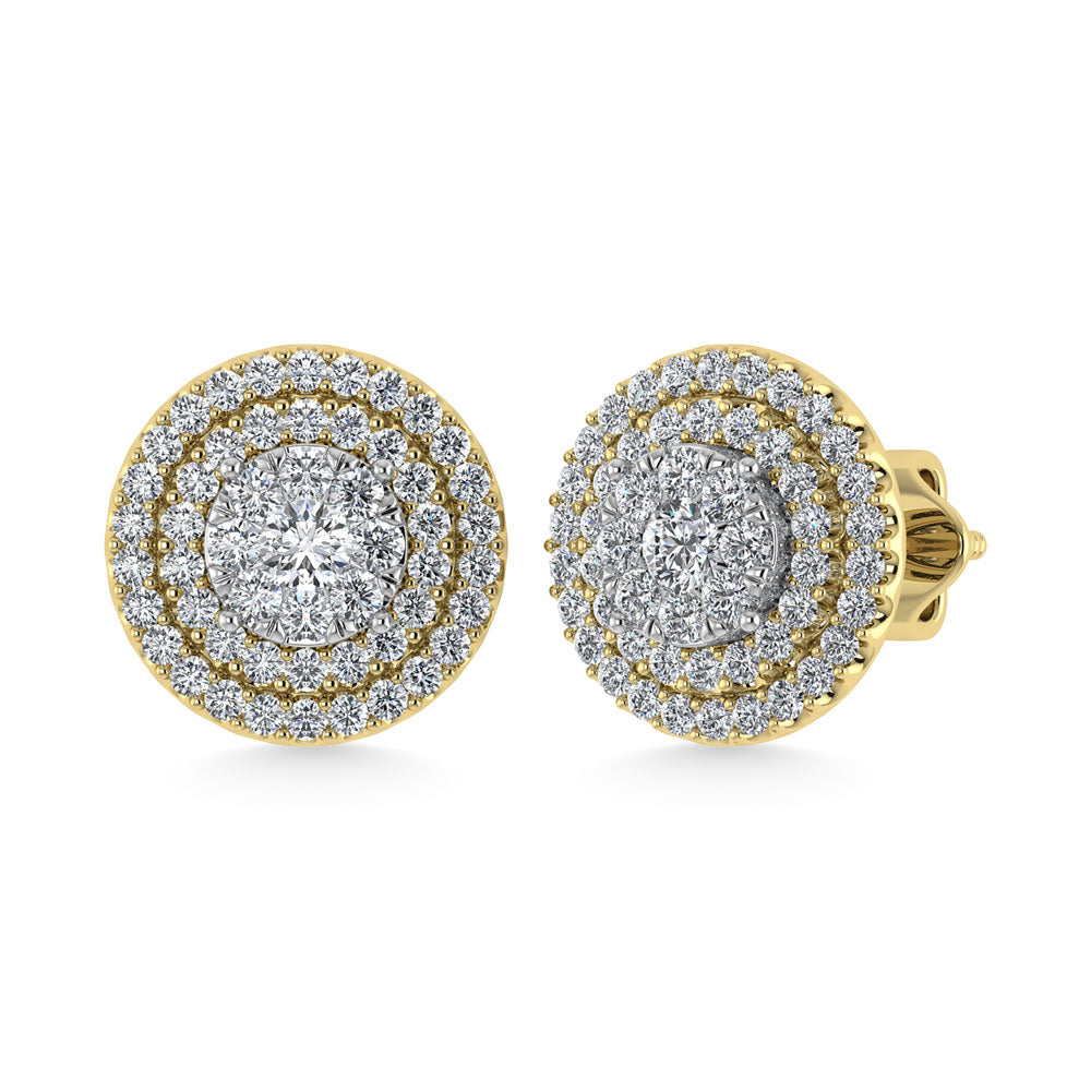 Diamond 7/8 Ct.Tw. Round Shape Cluster Earrings in 10K Yellow Gold