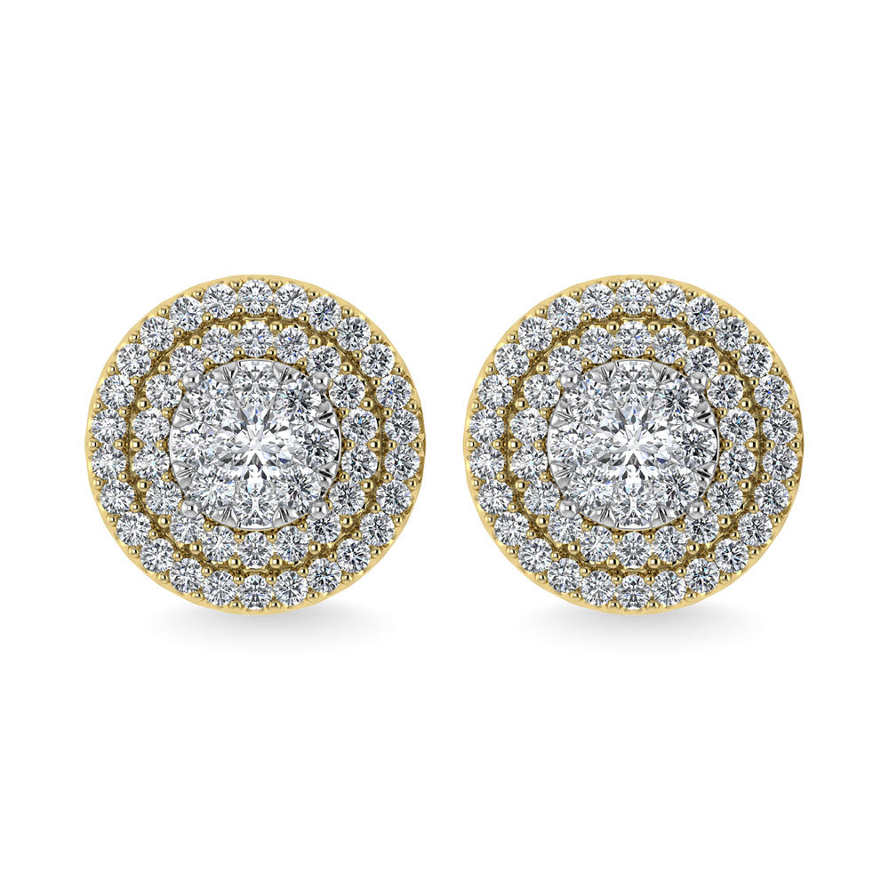 Diamond 7/8 Ct.Tw. Round Shape Cluster Earrings in 10K Yellow Gold