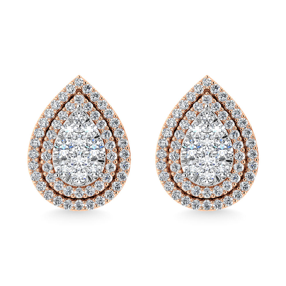 Diamond 7/8 Ct.Tw. Pear Shape Cluster Earrings in 10K Rose Gold