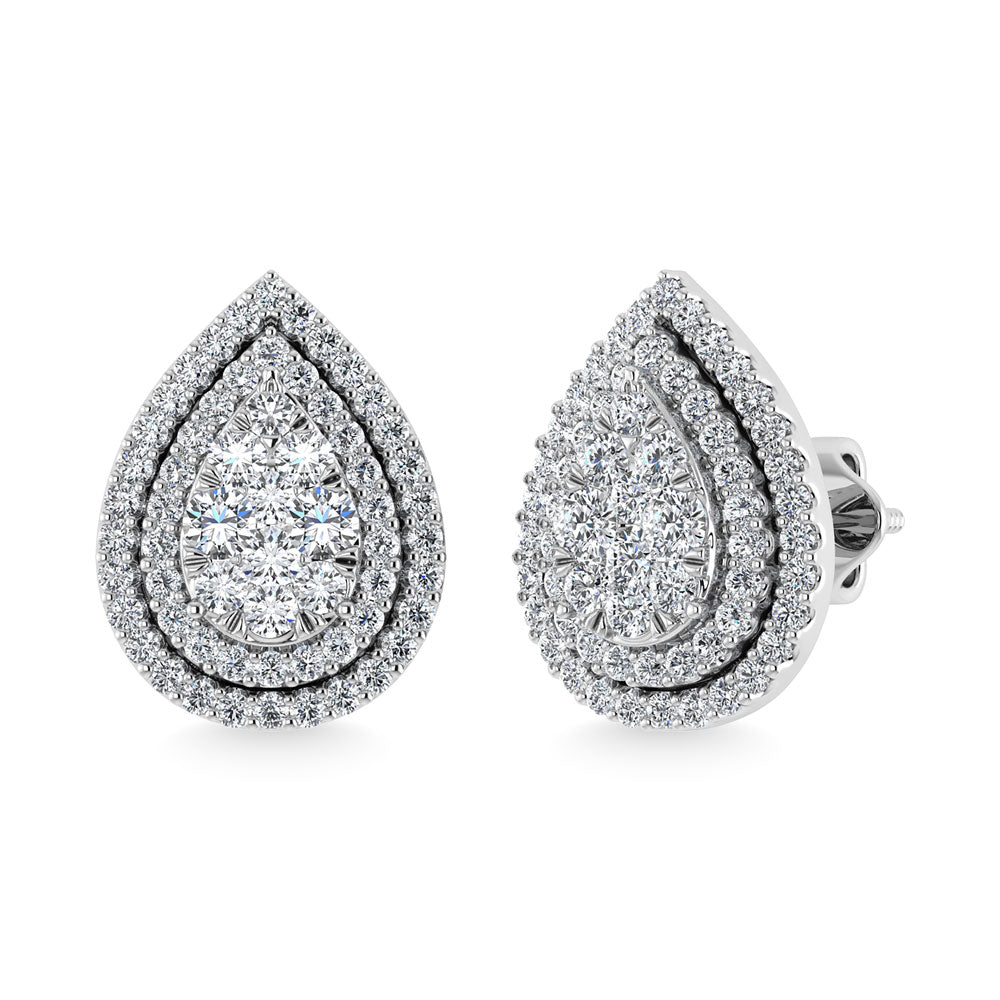 Diamond 7/8 Ct.Tw. Pear Shape Cluster Earrings in 10K White Gold
