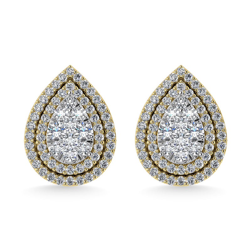 Diamond 7/8 Ct.Tw. Pear Shape Cluster Earrings in 10K Yellow Gold