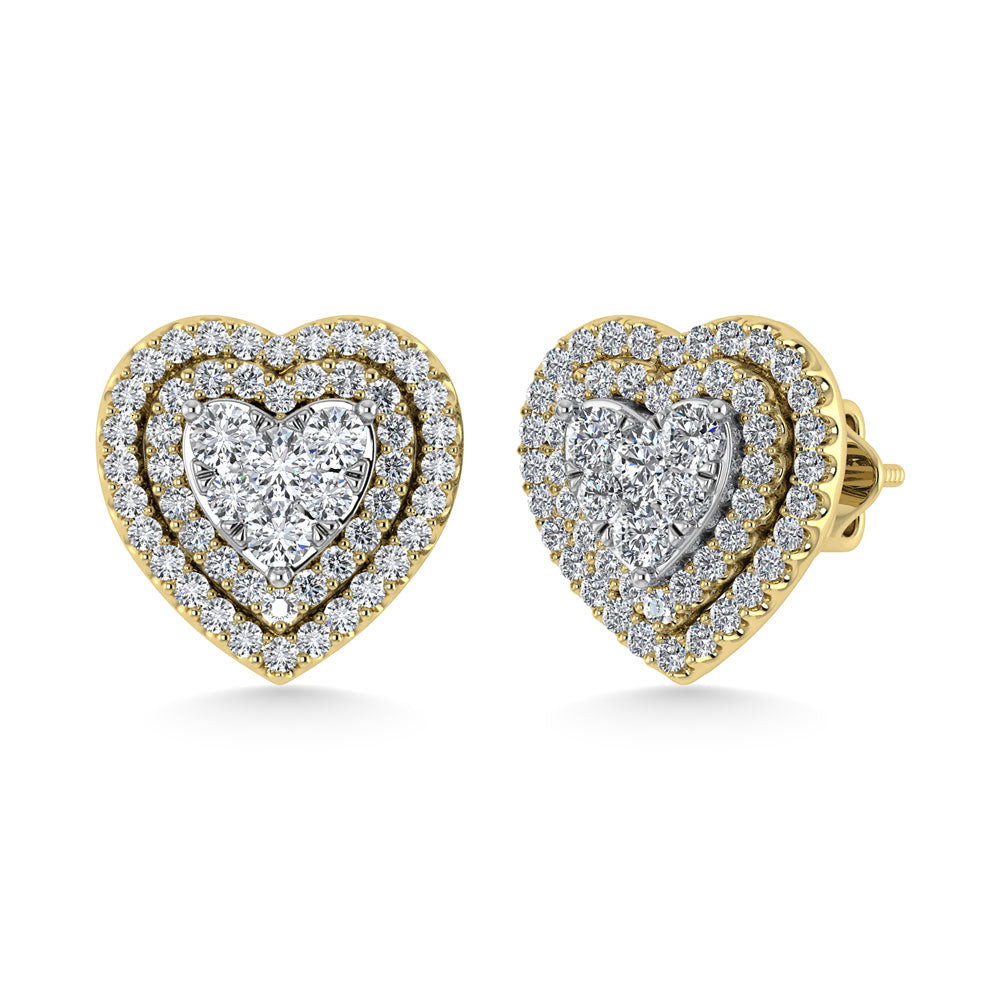 Diamond 7/8 Ct.Tw. Heart Shape Cluster Earrings in 10K Yellow Gold