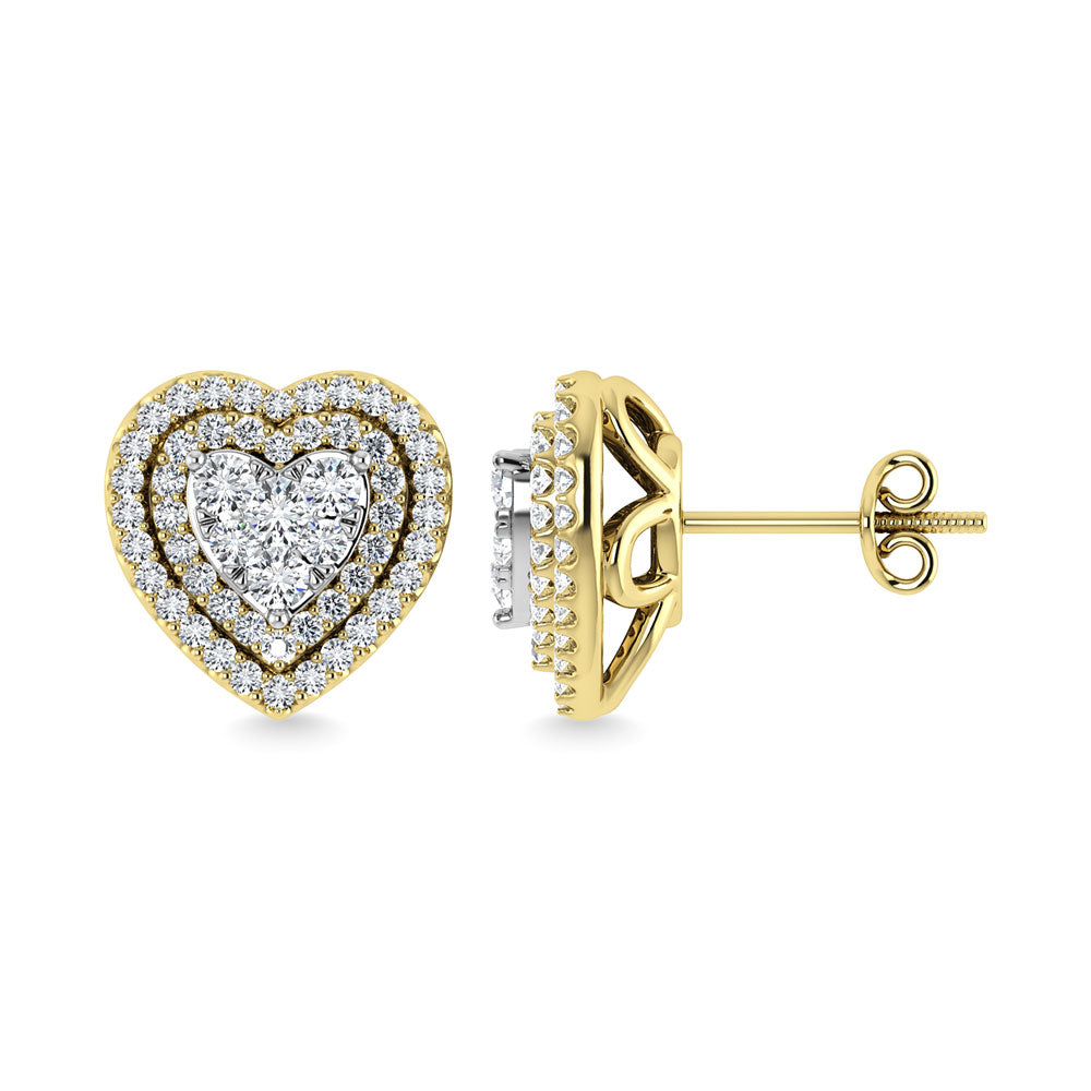 Diamond 7/8 Ct.Tw. Heart Shape Cluster Earrings in 10K Yellow Gold