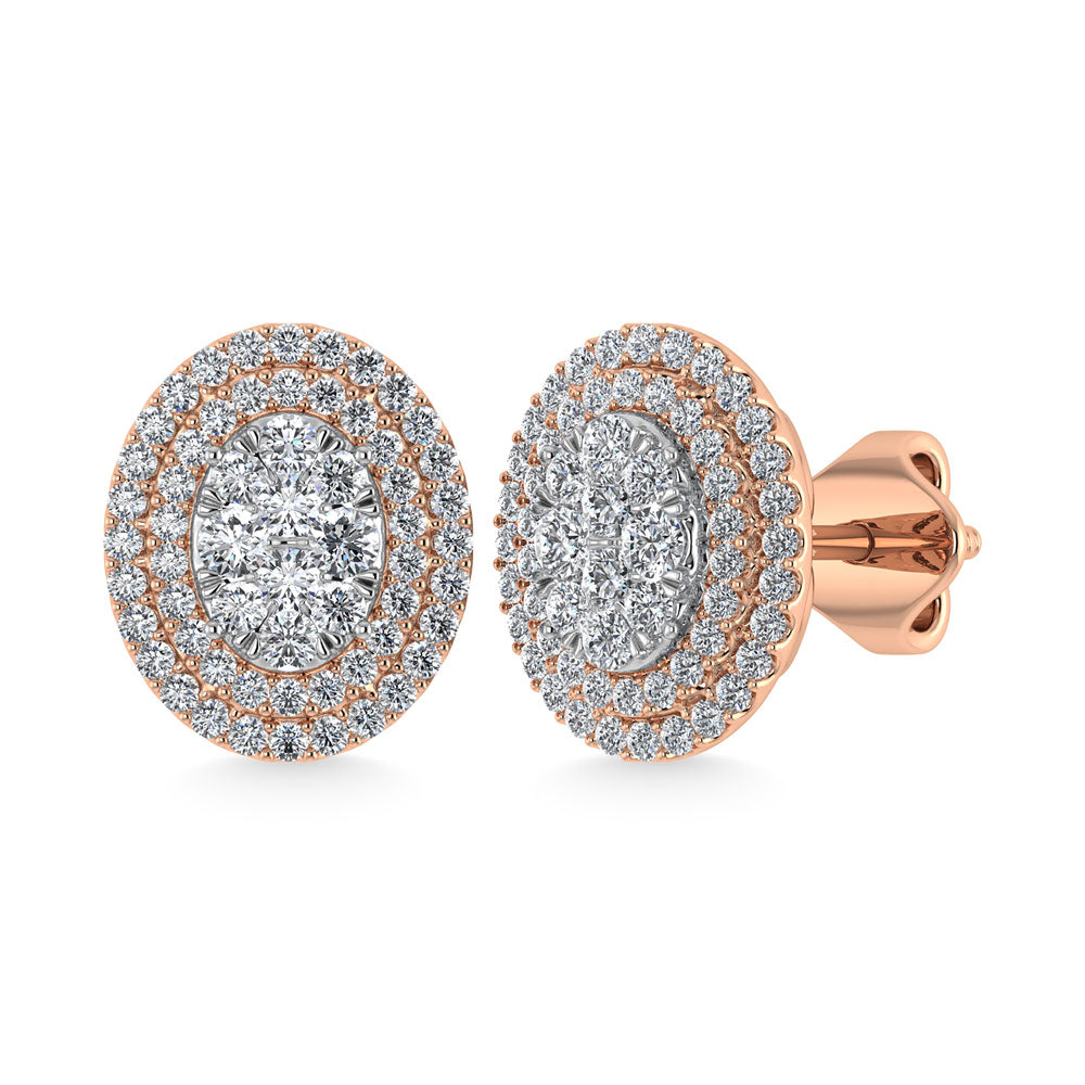 Diamond 7/8 Ct.Tw. Oval Shape Cluster Earrings in 10K Rose Gold